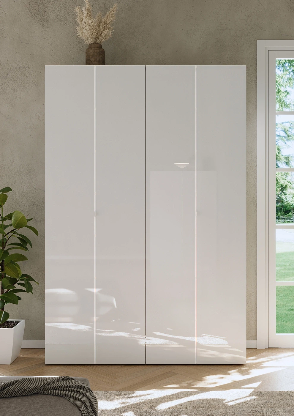 Scarpiera alta 4 ante, 126x186x35 h cm, Bianco lucido