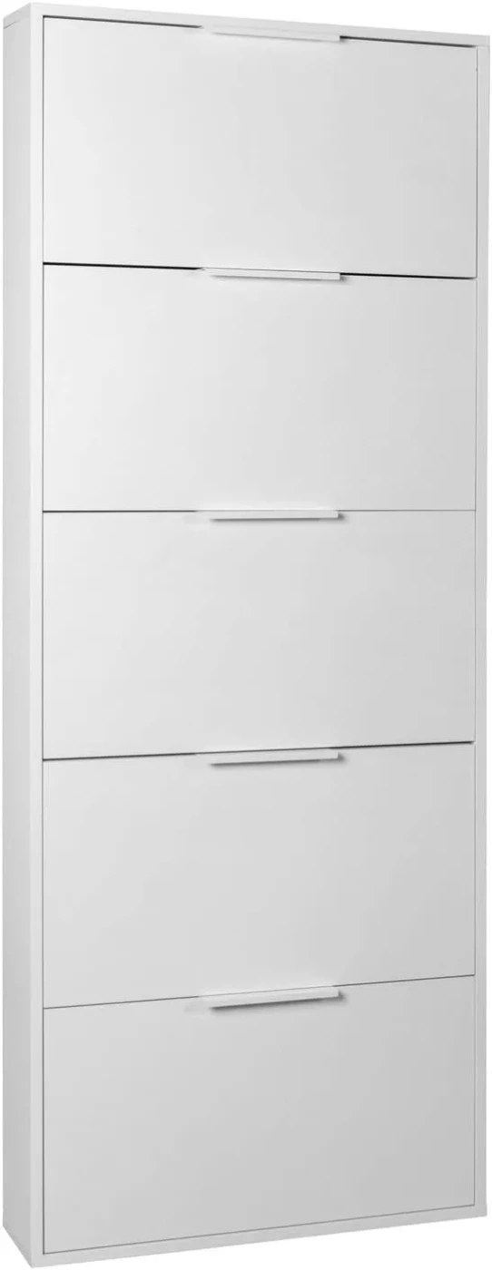 Scarpiera salvaspazio, colore bianco, 5 ante a ribalta, made in Italy