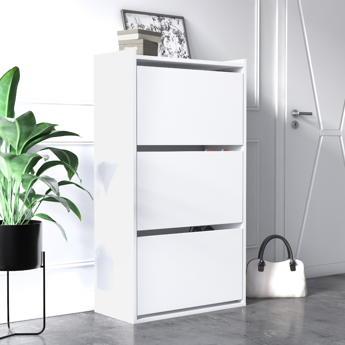 Scarpiera Ankara bianca, 3 cassetti