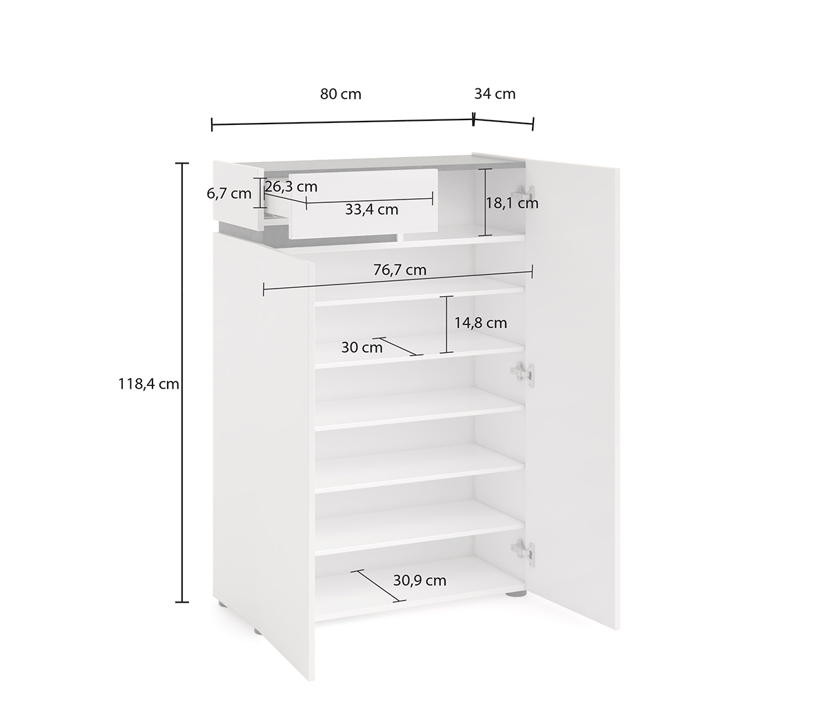 Scarpiera da ingresso, 2 ante 1 cassetto, Bianco lucido, pronta consegna