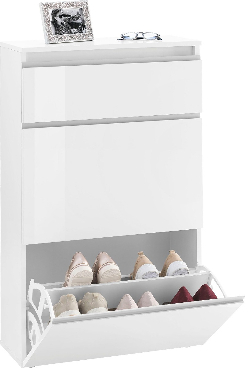 Scarpiera 3 ribalte doppia profondità in finitura Bianco laccato lucido