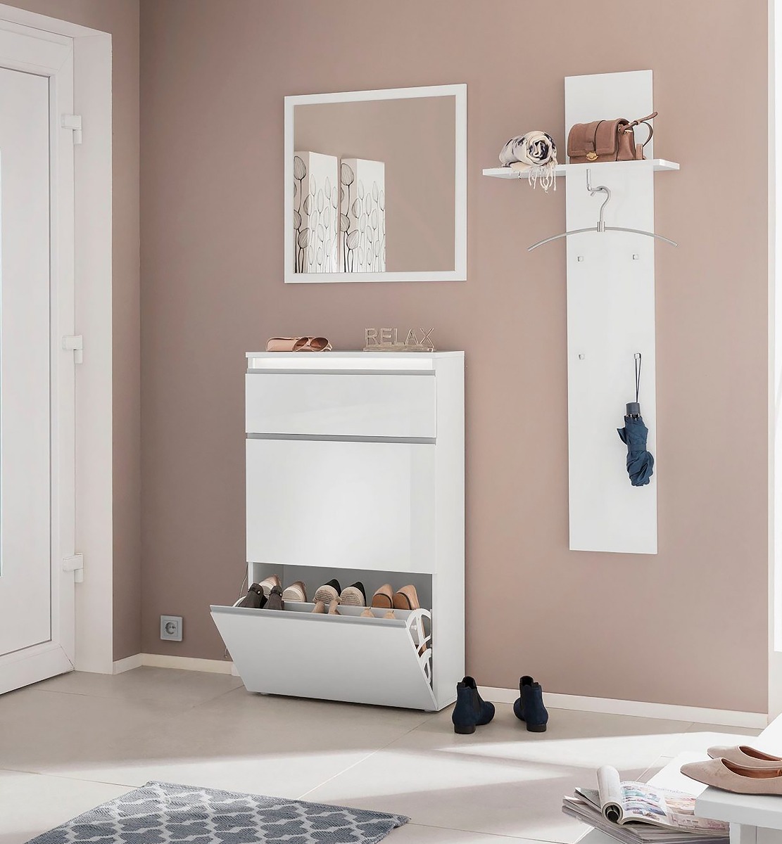 Scarpiera 3 ribalte doppia profondità in finitura Bianco laccato lucido