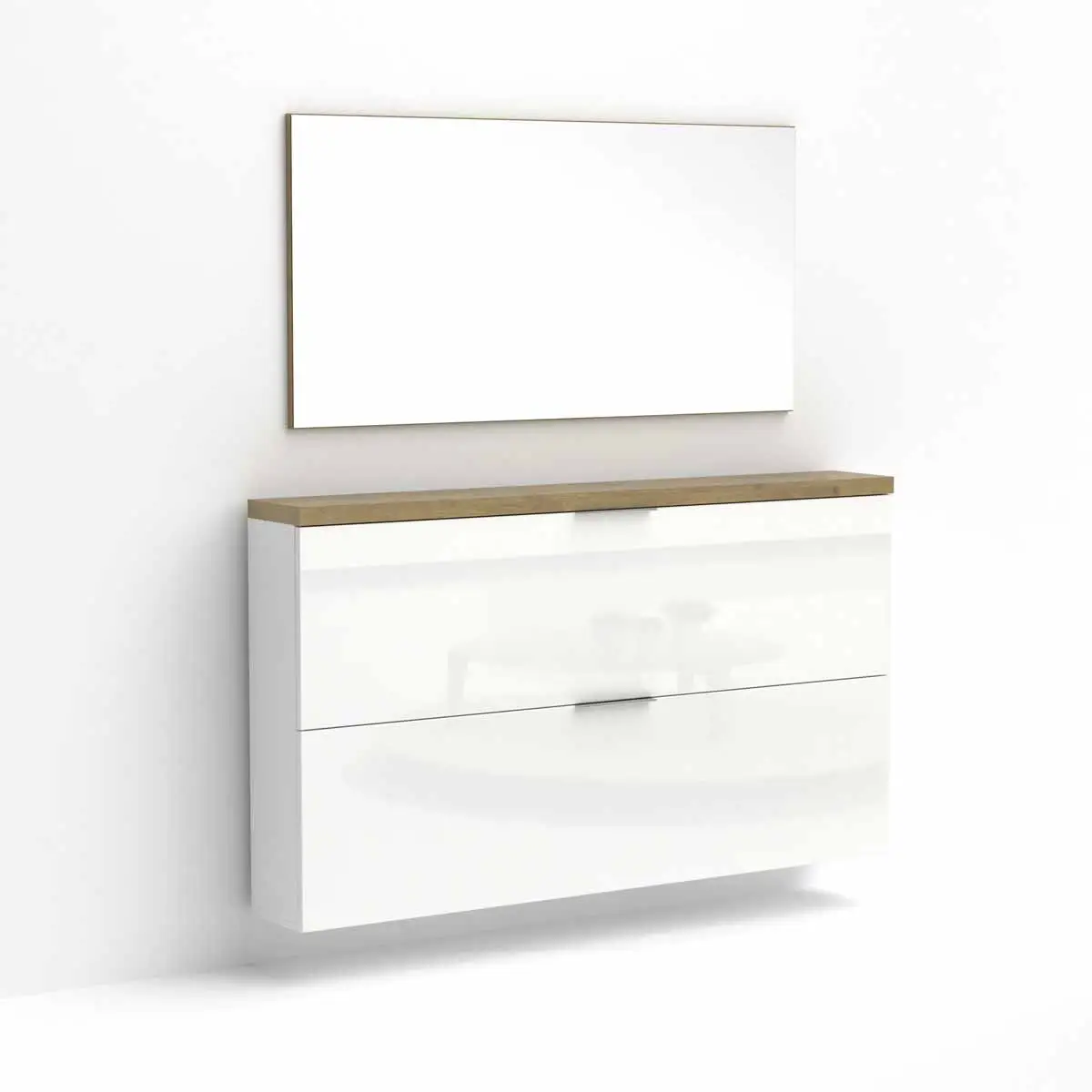 Scarpiera 2 ribalte, Bianco lucido e Rovere chiaro Made in Italy Zenzero Shop