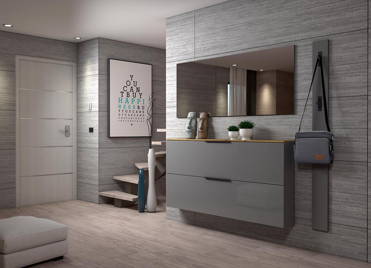 Promozione scarpiera orizzontale due ribalte, Grigio con top Rovere