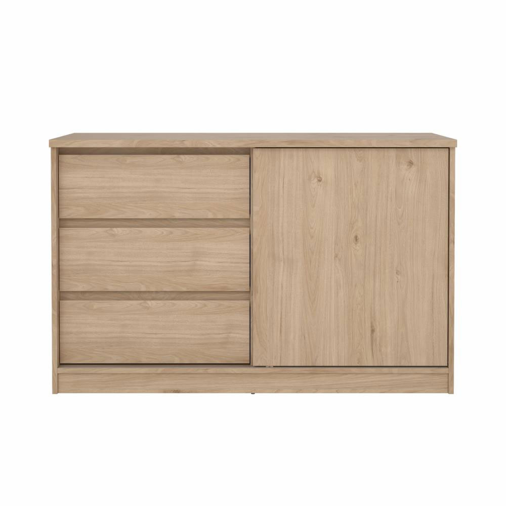 Scarpiera con un anta scorrevole e tre cassetti colore Rovere Zenzero Shop