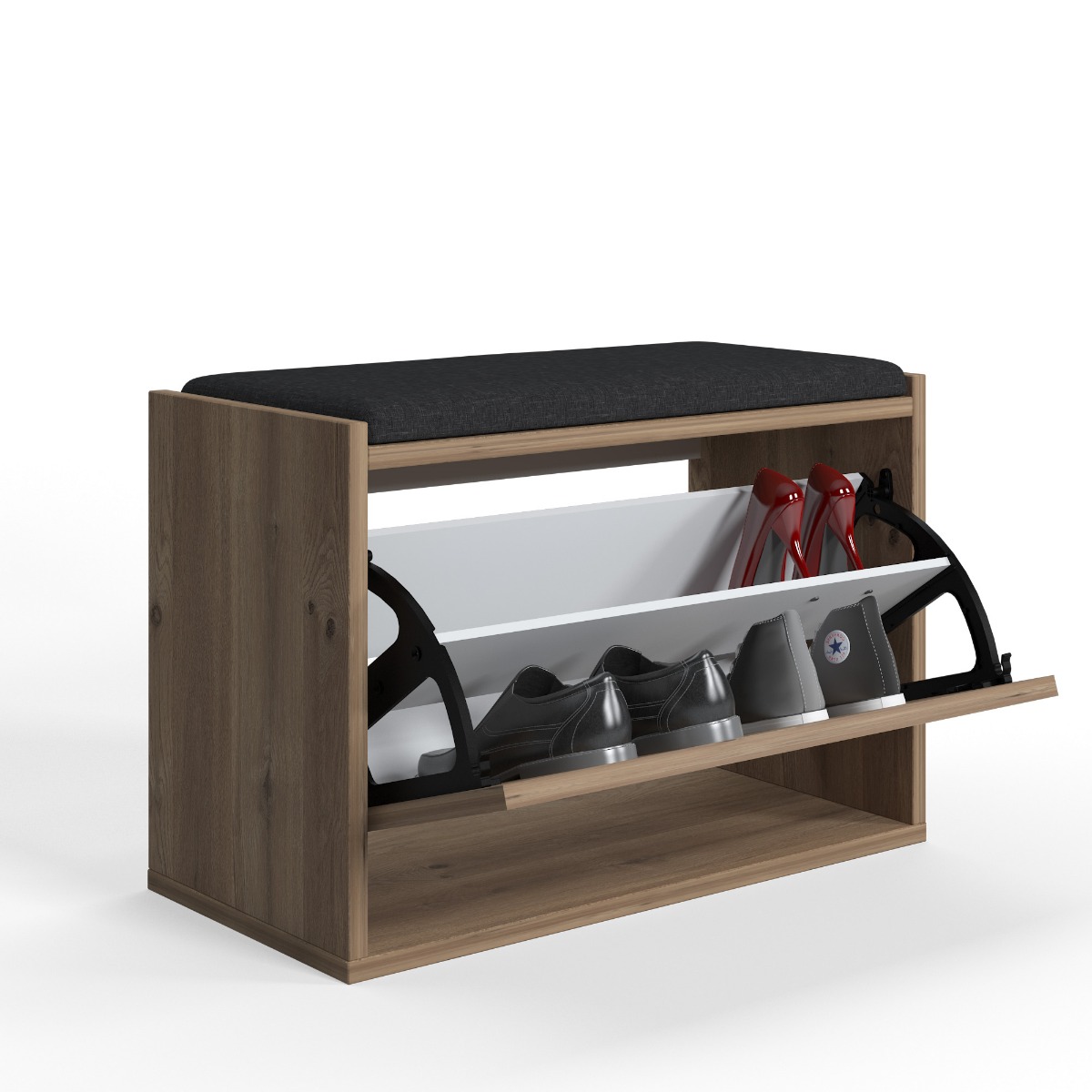 Panca-scarpiera Ankara rovere con cuscino nero