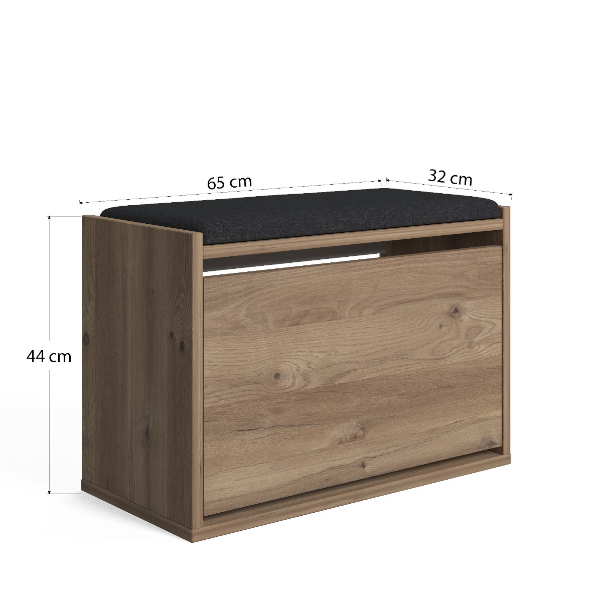 Panca-scarpiera Ankara rovere con cuscino nero
