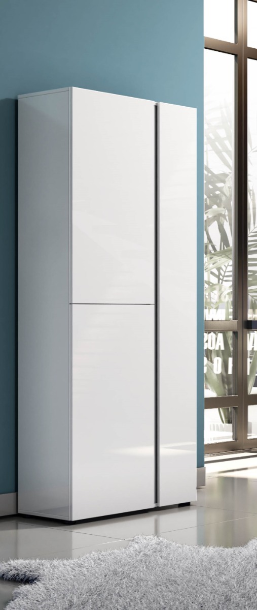 Scarpiera moderna bianca lucida, 3 ante, prof. 34 cm.