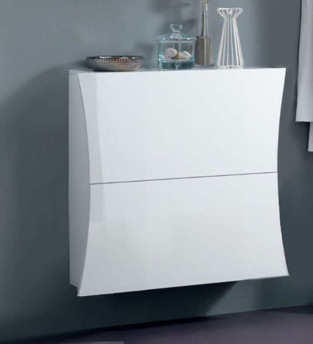 Scarpiera a 2 ante curve bianco laccato lucido, linea arco