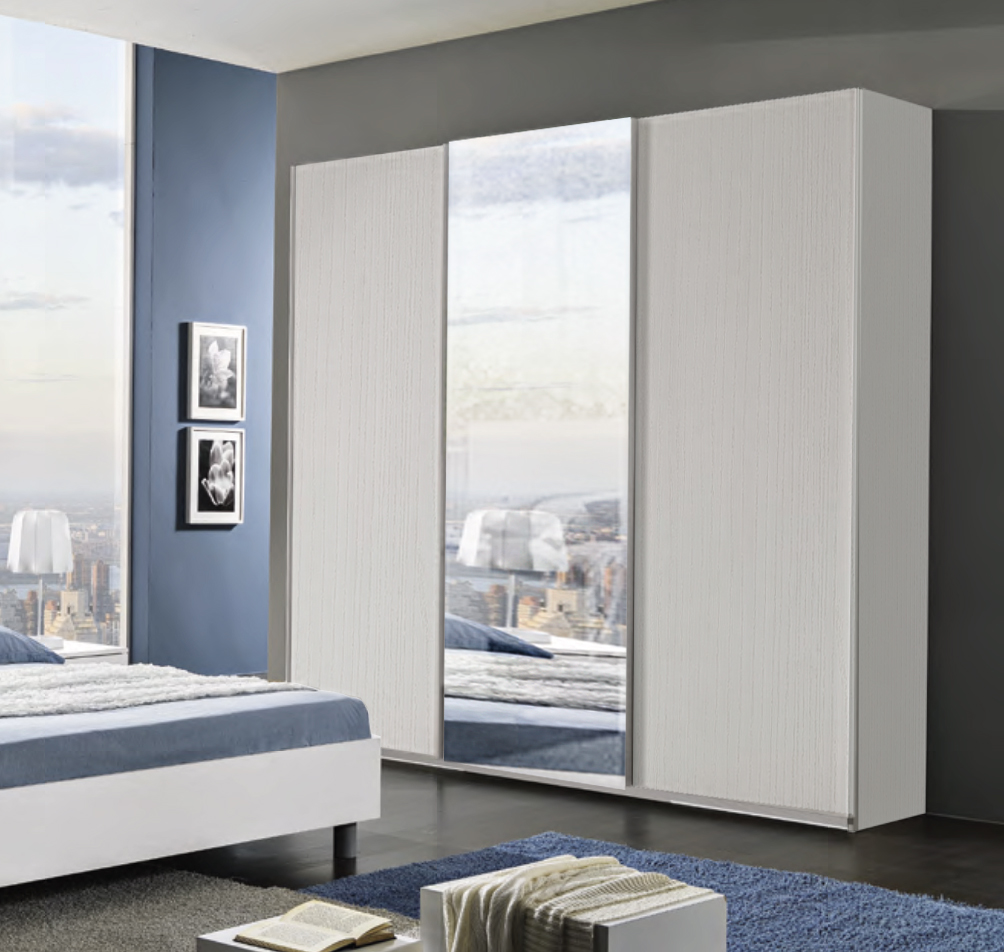 Armadio a 3 ante scorrevoli bianco frassinato con specchio