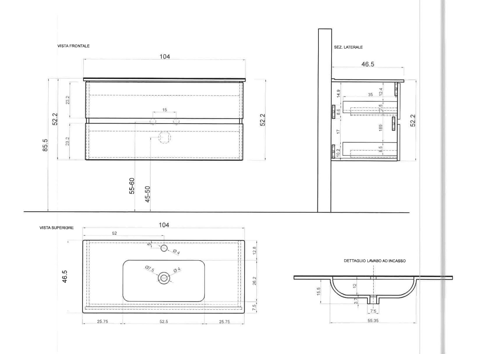 mobile bianco lucido bagno sospeso