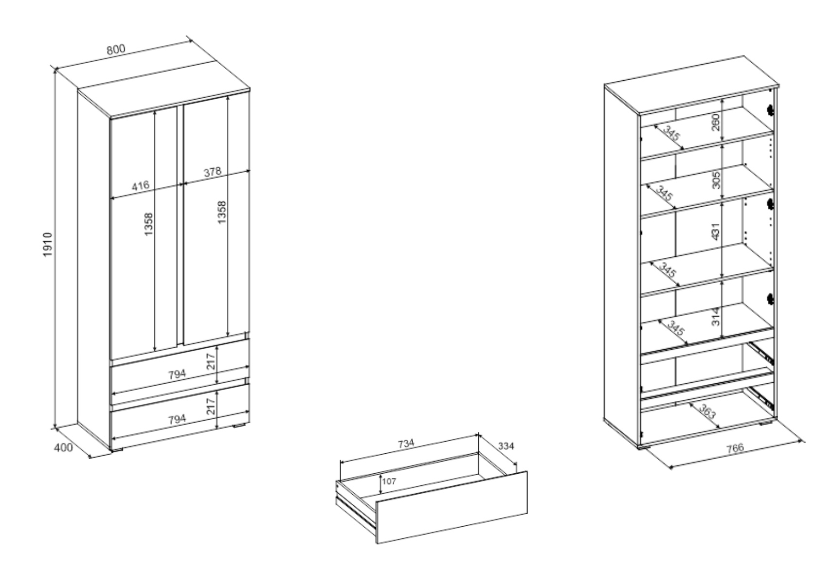 Armadio battente salvaspazio a 2 ante colore Bianco Lucido 