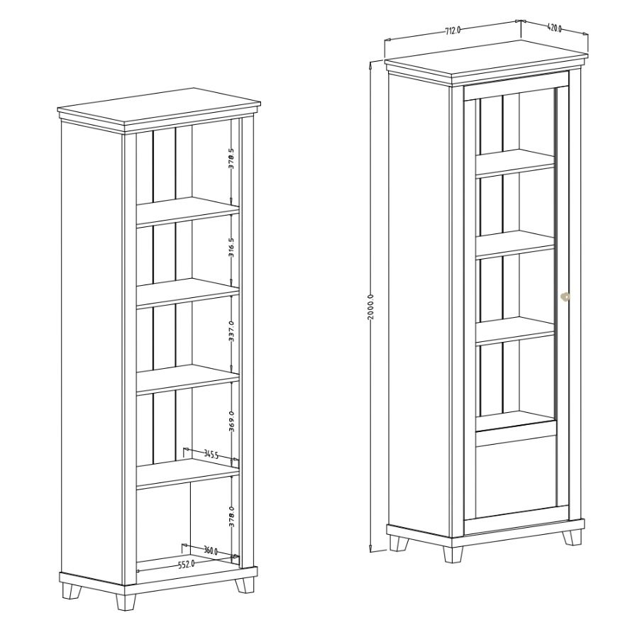 Vetrina colonna salvaspazio, finitura bianco frassinato e rovere
