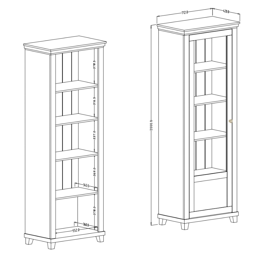 Vetrina colonna H.200 colore verde scuro e quercia