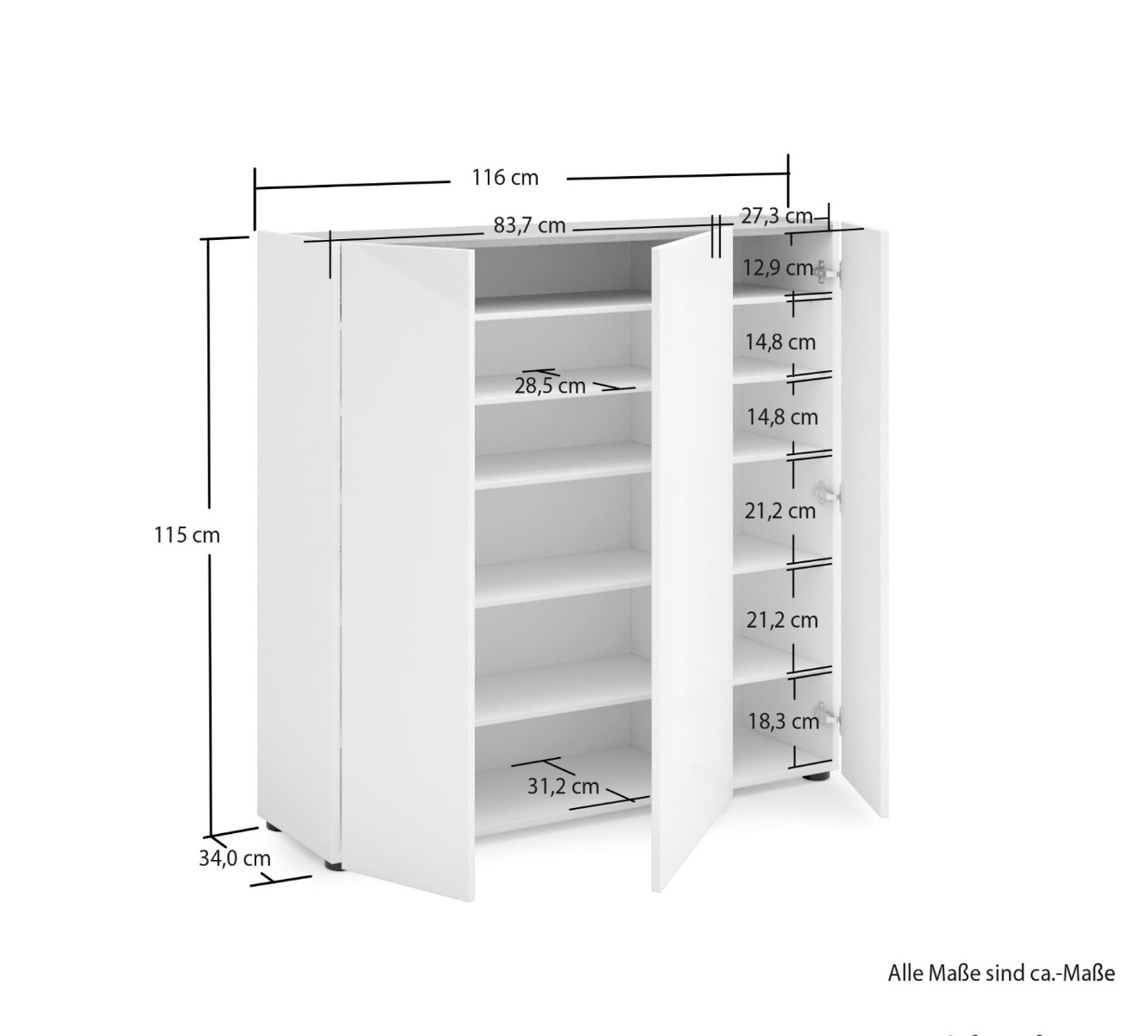 Madia moderna 3 ante, Bianco lucido con top Rovere in offerta 
