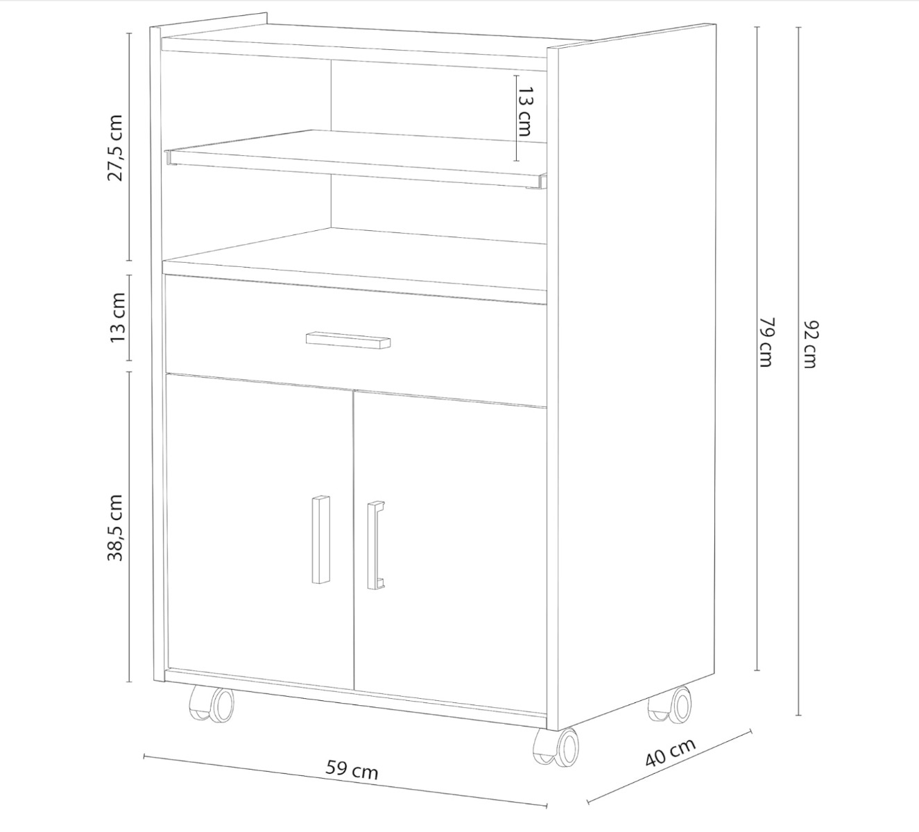 Mobile per cucina con piano ad estrazione, finitura Bianco e Cemento