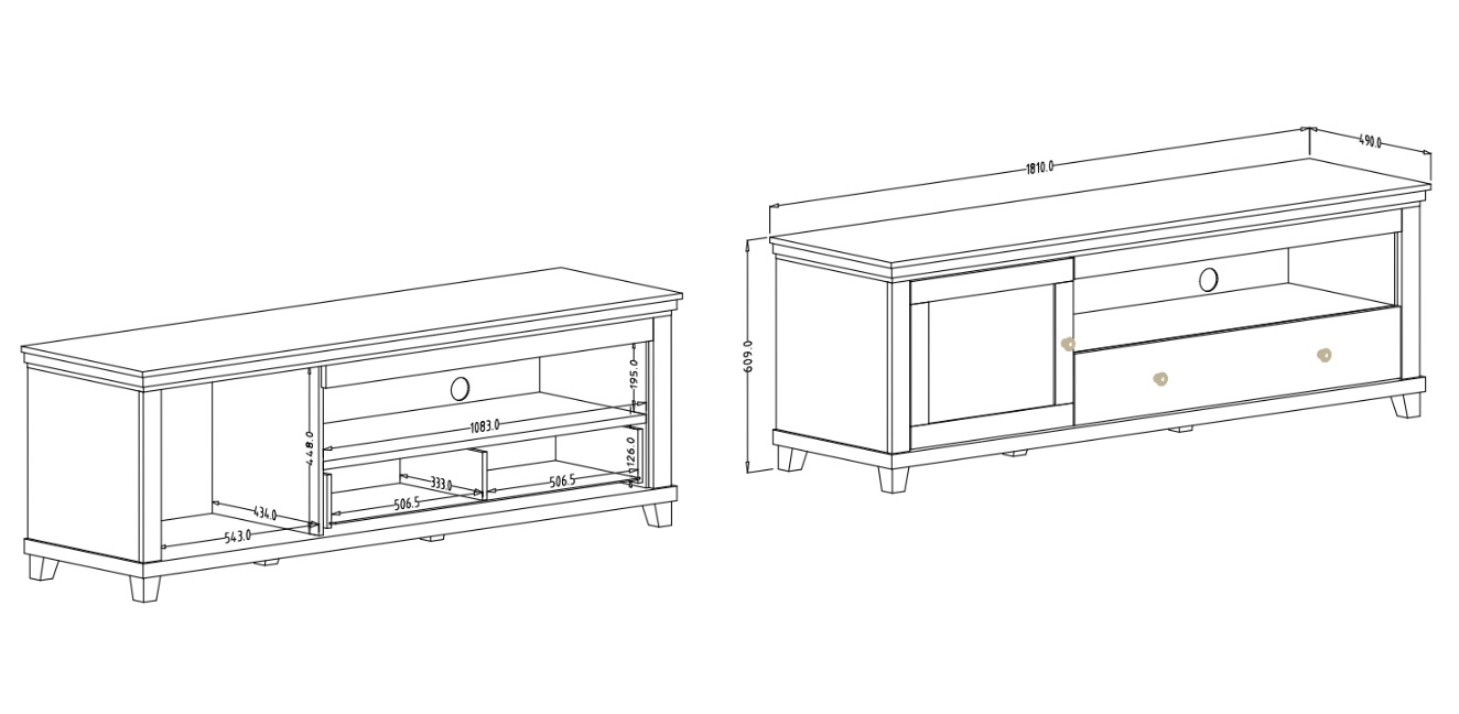 Porta TV composto da 1 anta e 1 cassetto, verde scuro e quercia