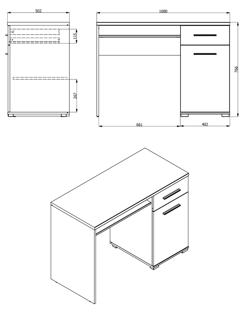 Scrivania moderna per cameretta, finitura Rovere 