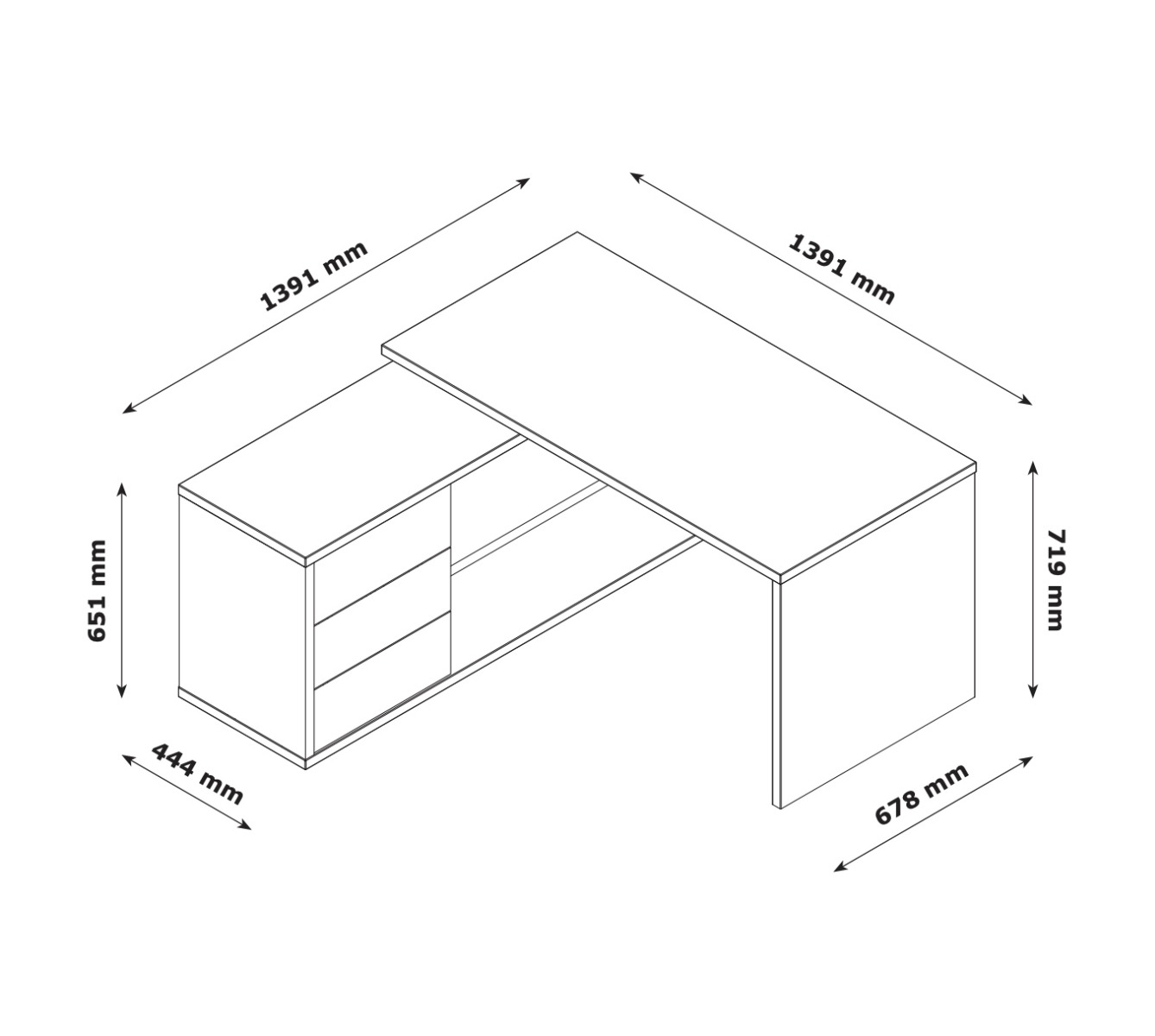 Scrivania moderna da ufficio dotata di 3 cassetti, finitura Rovere e Bianco laccato