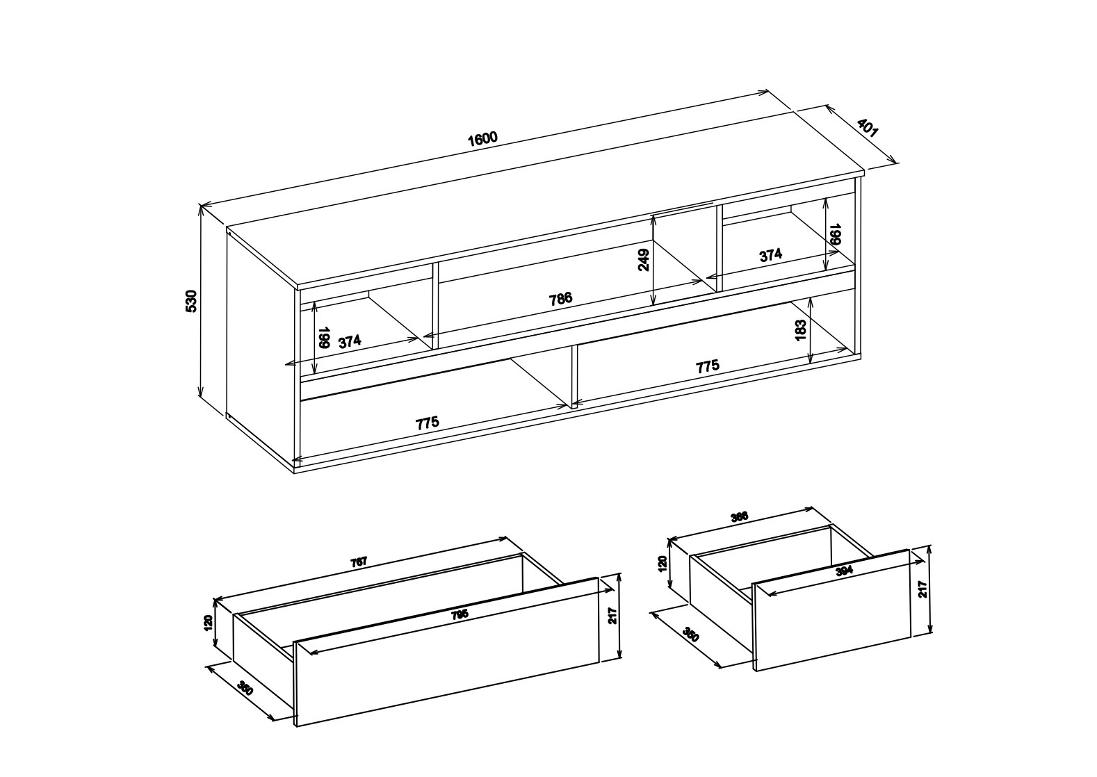Moderno Porta TV L.160 cm finitura Bianco opaco