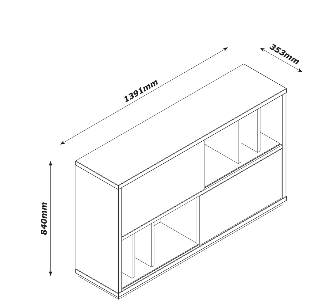 Madia moderna da ufficio 2 ante scorrevoli, finitura Rovere e Bianco laccato