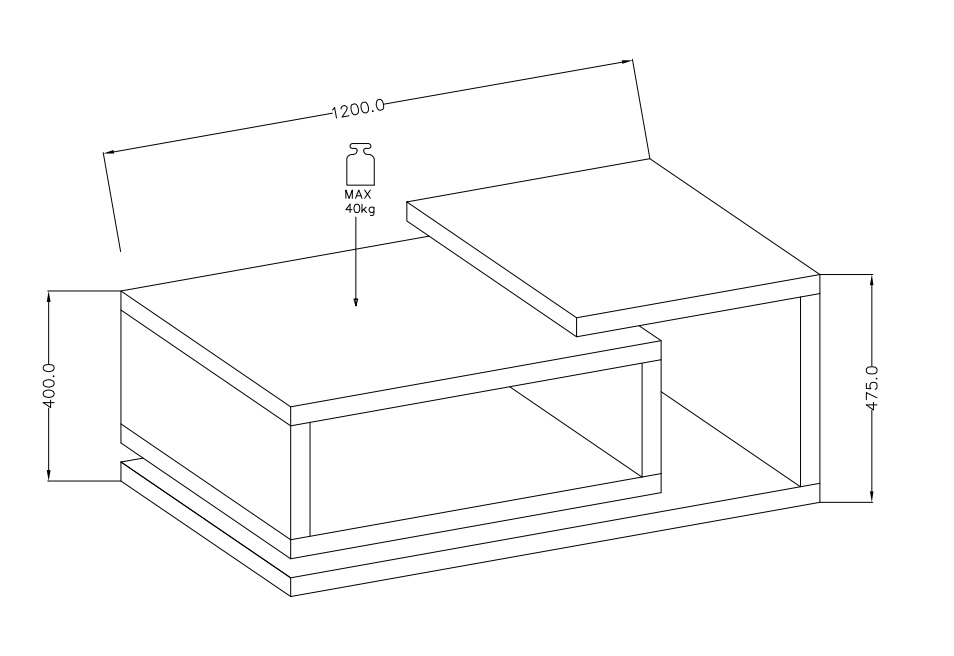 Tavolino basso da salotto, finitura bianco opaco e cemento
