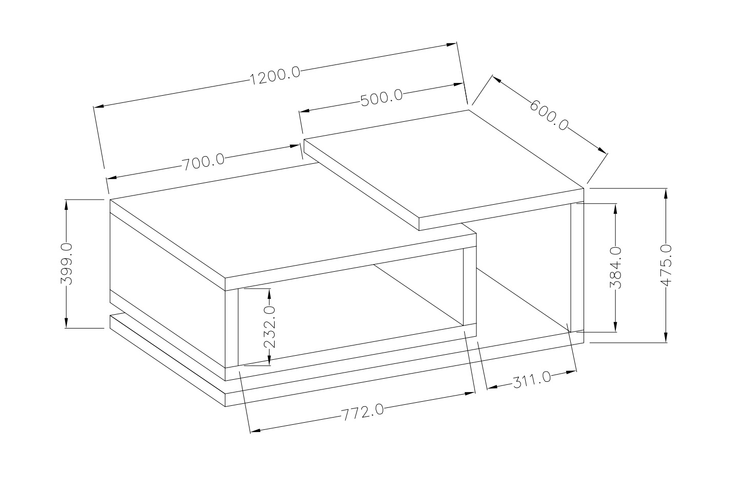 Tavolino moderno, finitura Nero opaco