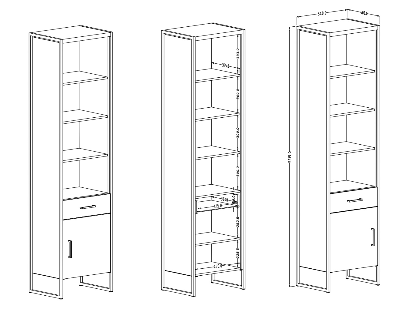 Vetrina colonna, finitura legno invecchiato e metallo nero