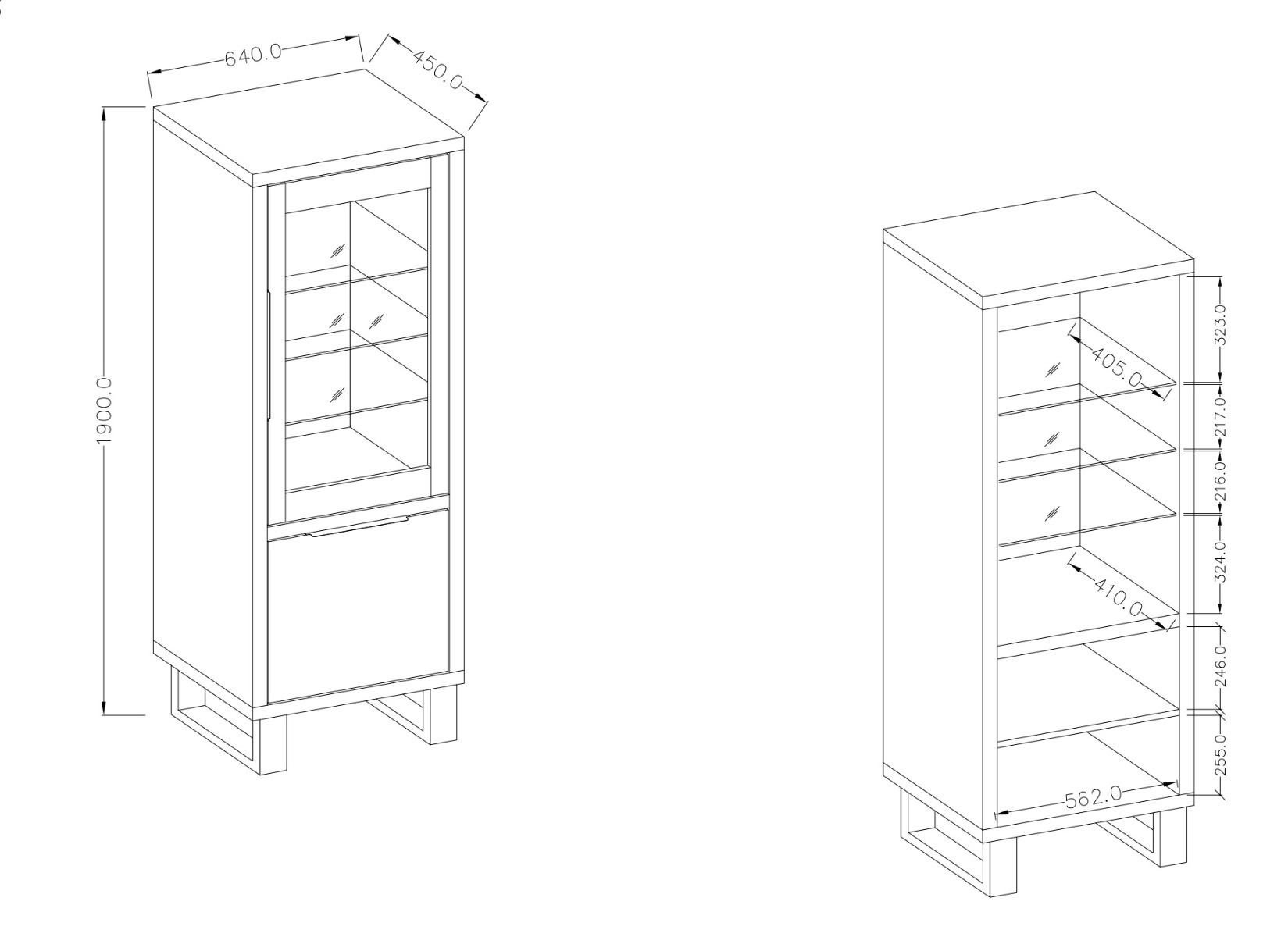 Vetrina moderna 2 ante e 5 ripiani interni