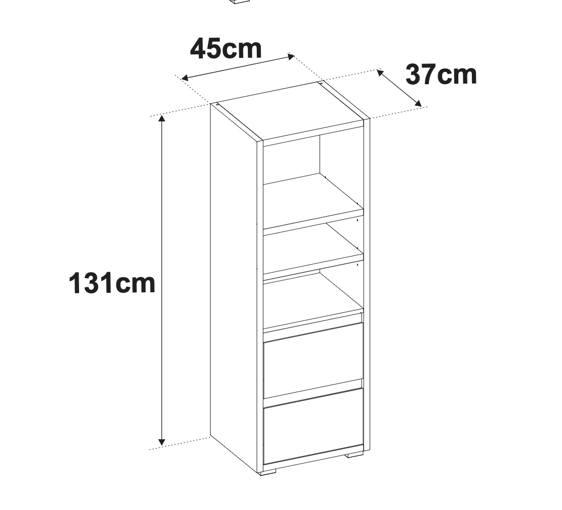 Moderna Libreria salvaspazio con 2 cassetti, finitura Rovere