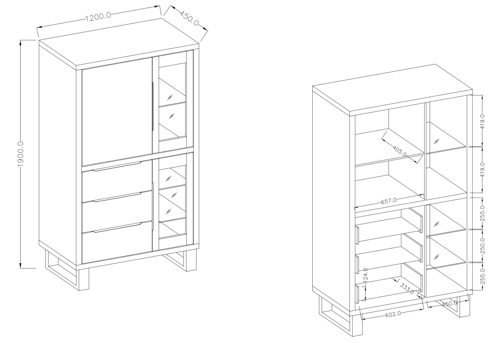 Vetrina Cracovia 3 ante 3 cassetti, finitura quercia e metallo nero