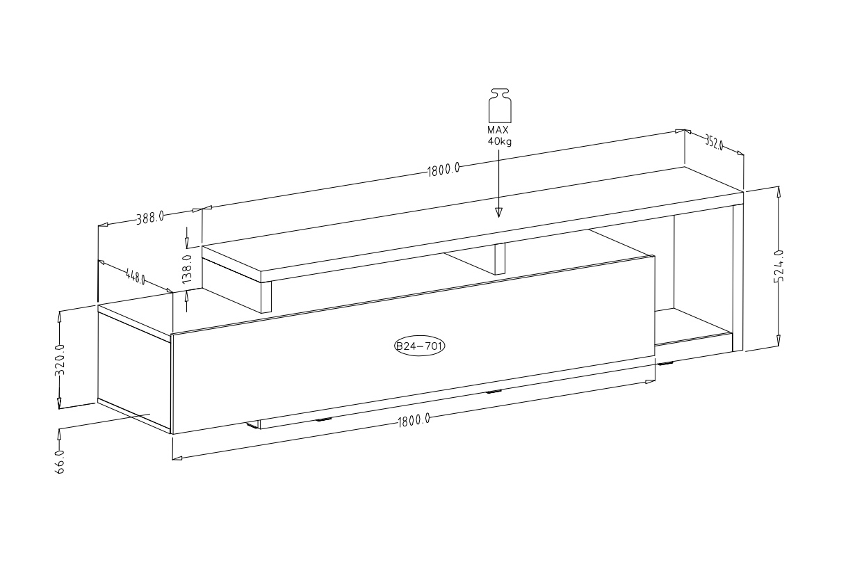Porta TV con cassetto, finitura antracite L.219 cm
