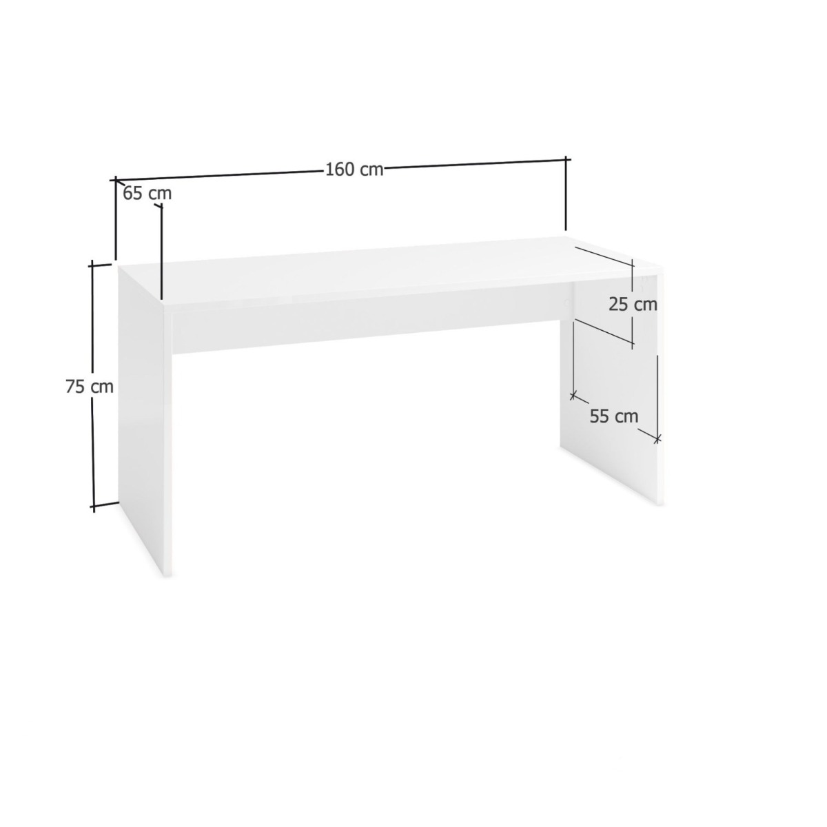 Scrivania da ufficio Bianca lucida L.160, Made in Italy