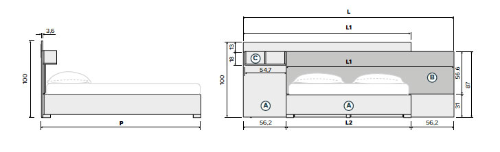 Letto matrimoniale moderno 160x190 in Grigio Argento e Olmo Natura