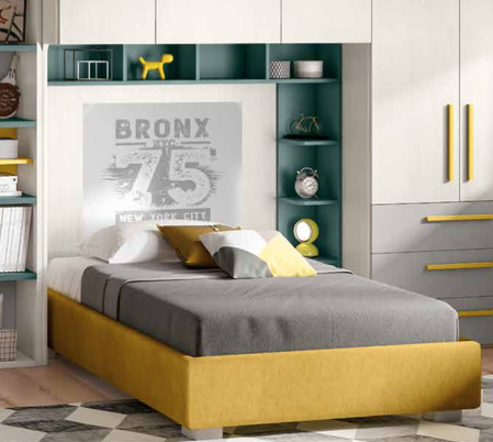 Letto Sommier con contenitore senza testata in finitura Senape