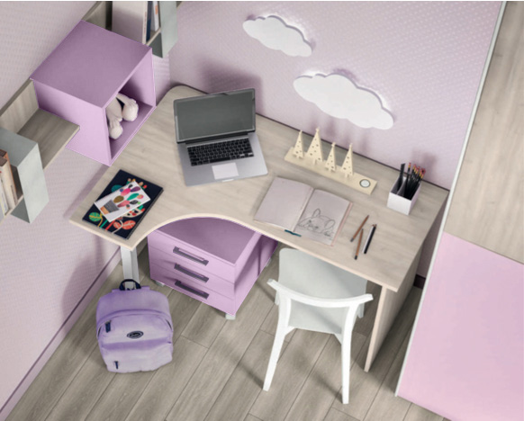 Moderna Scrivania moderna con gamba in metallo in finitura Ciliegio Bianco