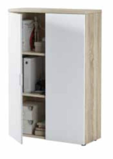 Mobile per ufficio, Madia 2 ante, 3 ripiani biancio artik e rovere canadian