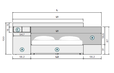 Letto matrimoniale moderno in Noce Biondo e Orzo