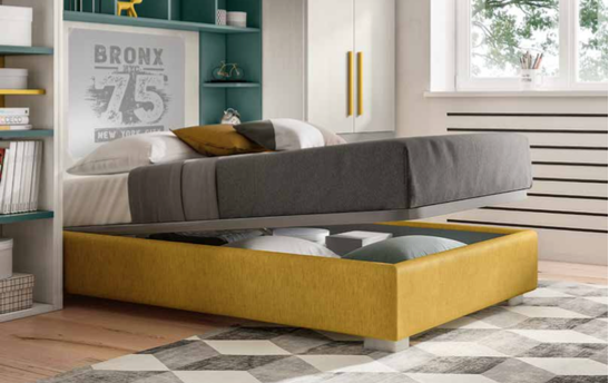 Letto Sommier con contenitore senza testata in finitura Senape