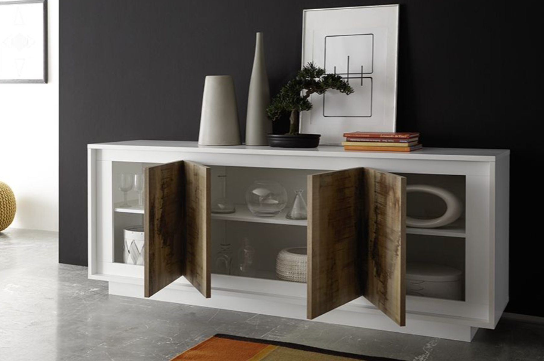 ACQUISTA ANCHE TU Madia di Design, 4 ante Pero e Bianco Opaco