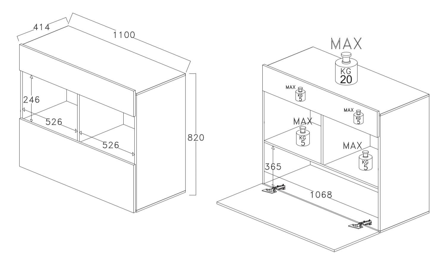 Credenza Madia moderna, 1 anta ribalta 1 cassetto, finitura Bianco laccato lucido e Beton