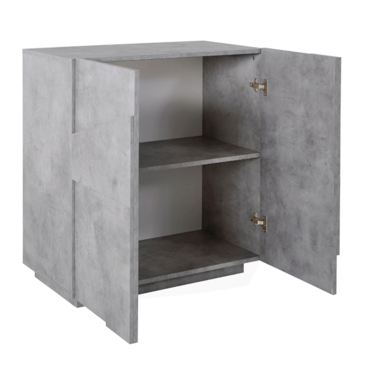 Madia a 2 ante con disegni geometrici in finitura Beton