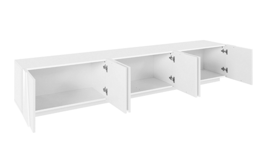 Conveniente Mobile porta tv 6 ante con disegni geometrici in finitura Bianco lucido