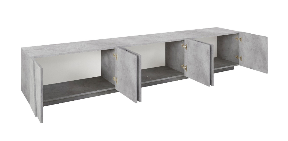 Porta tv 6 ante con disegni geometrici in finitura Beton