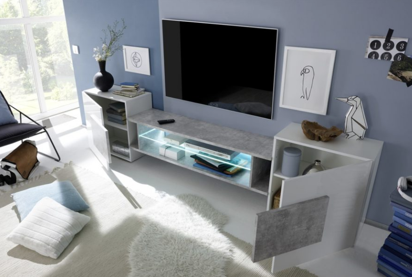 Mobile porta TV Bianco Lucido e Beton