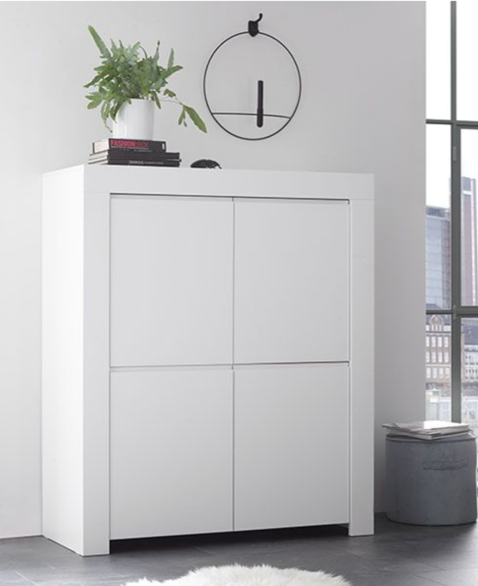 ACQUISTA ANCHE TU Madia alta laccata bianco opaco a 4 ante e maniglia a gola