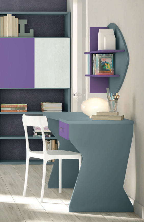 Scrivania moderna con 1 cassetto in finitura Bianco Opaco e Grigio dorian