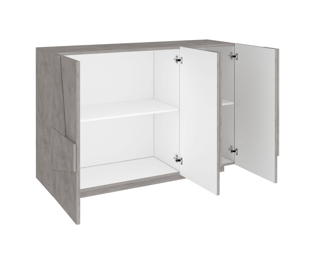 Madia moderna con 3 ante dal disegno geometrico in finitura Beton