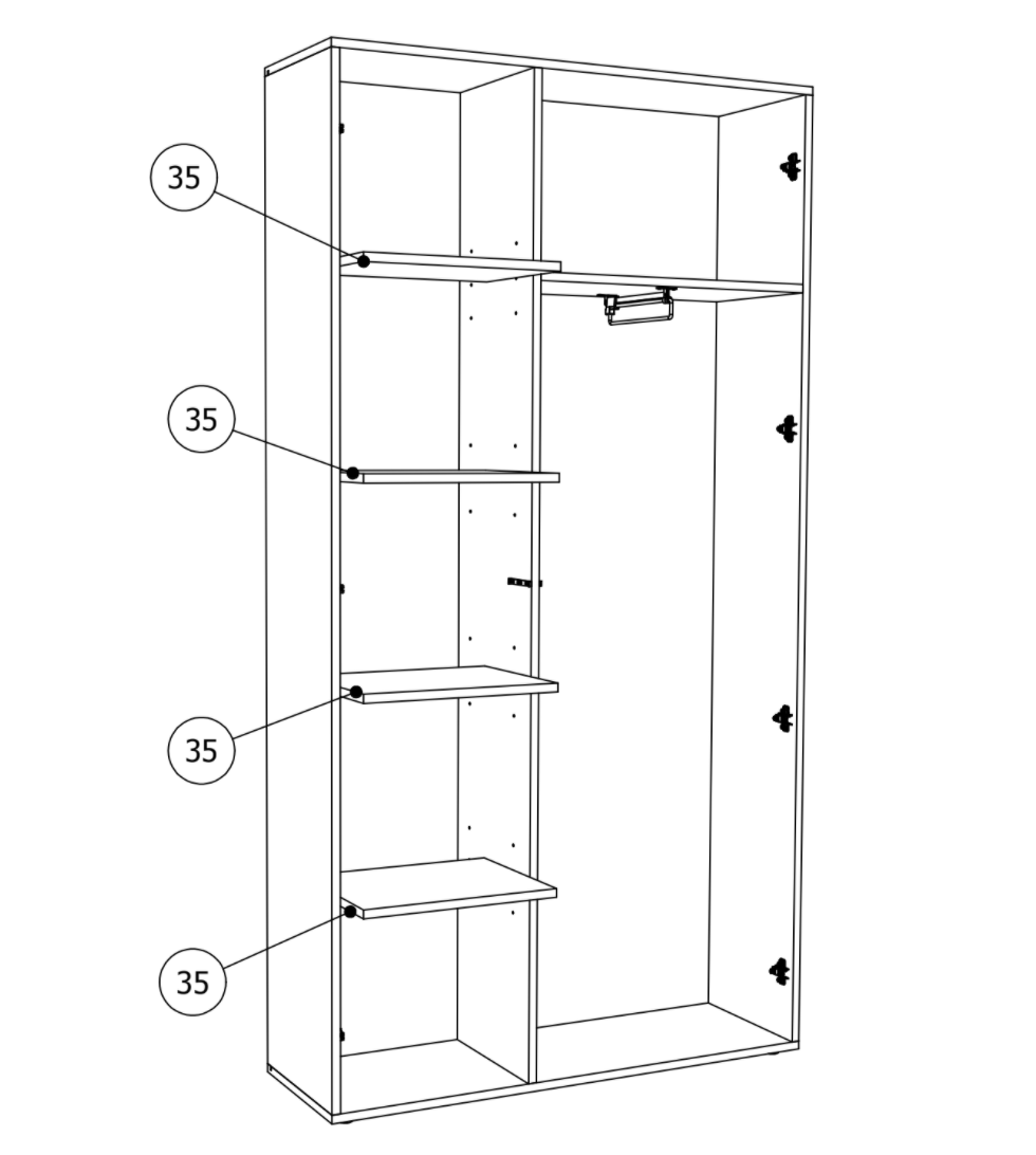 Armadio 2 ante con specchio, finitura bianco laccato lucido