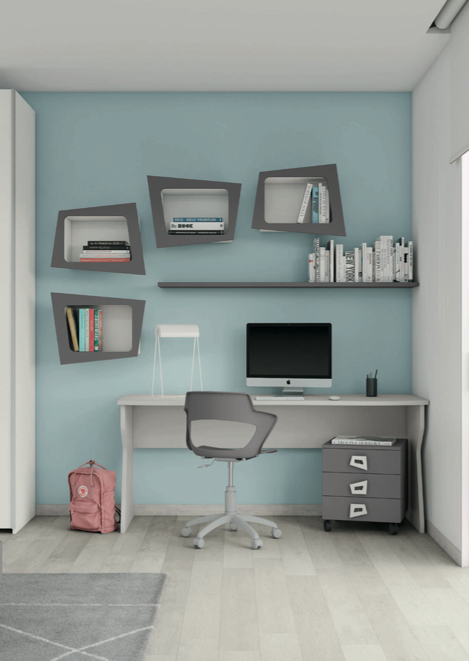 Zona studio per camerette in finitura Grigio titanio e Grigio dorian Zenzero Shop